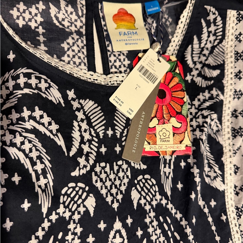 NWT Farm Rio x Anthropologie Printed Flutter sleeve Top size L - Picture 4 of 5
